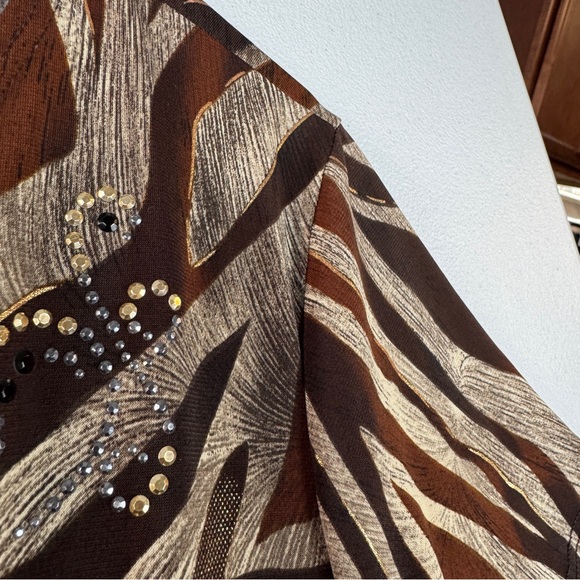 Dressbarn Top Womens XL Brown Beige Tunic - Picture 4 of 9